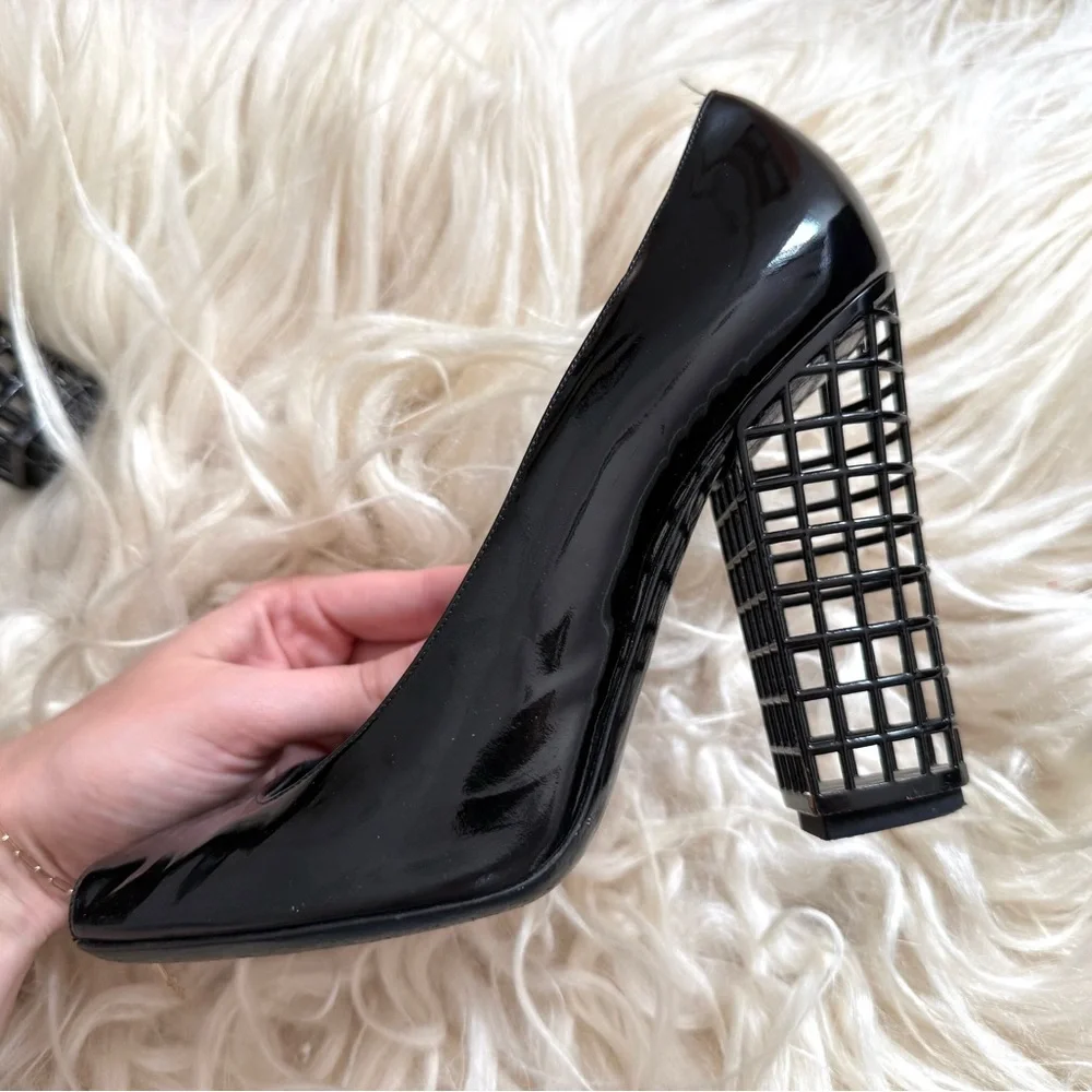 Yves Saint Laurent Black Patent Cage Heels - Picture 6 of 9